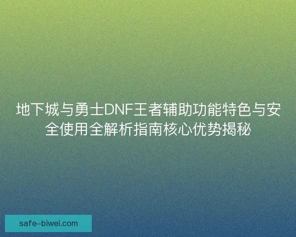 地下城与勇士DNF王者辅助功能特色与安全使用全解析指南核心优势揭秘